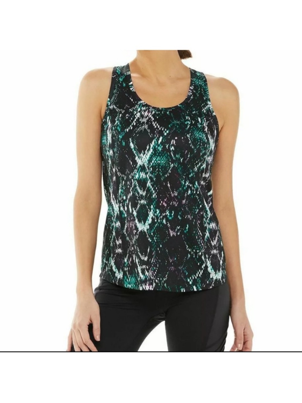 3/$10 Fila Black and Green Snake-Print Tank Top Size Small